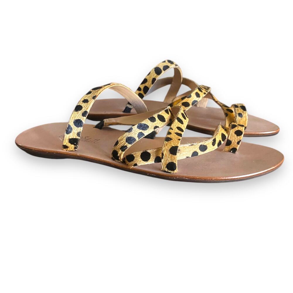 New Loeffler Randall Calf Hair Flat Sandal Fit Sz 6.5 Cheetah Straps Toe Ring - Picture 4 of 11